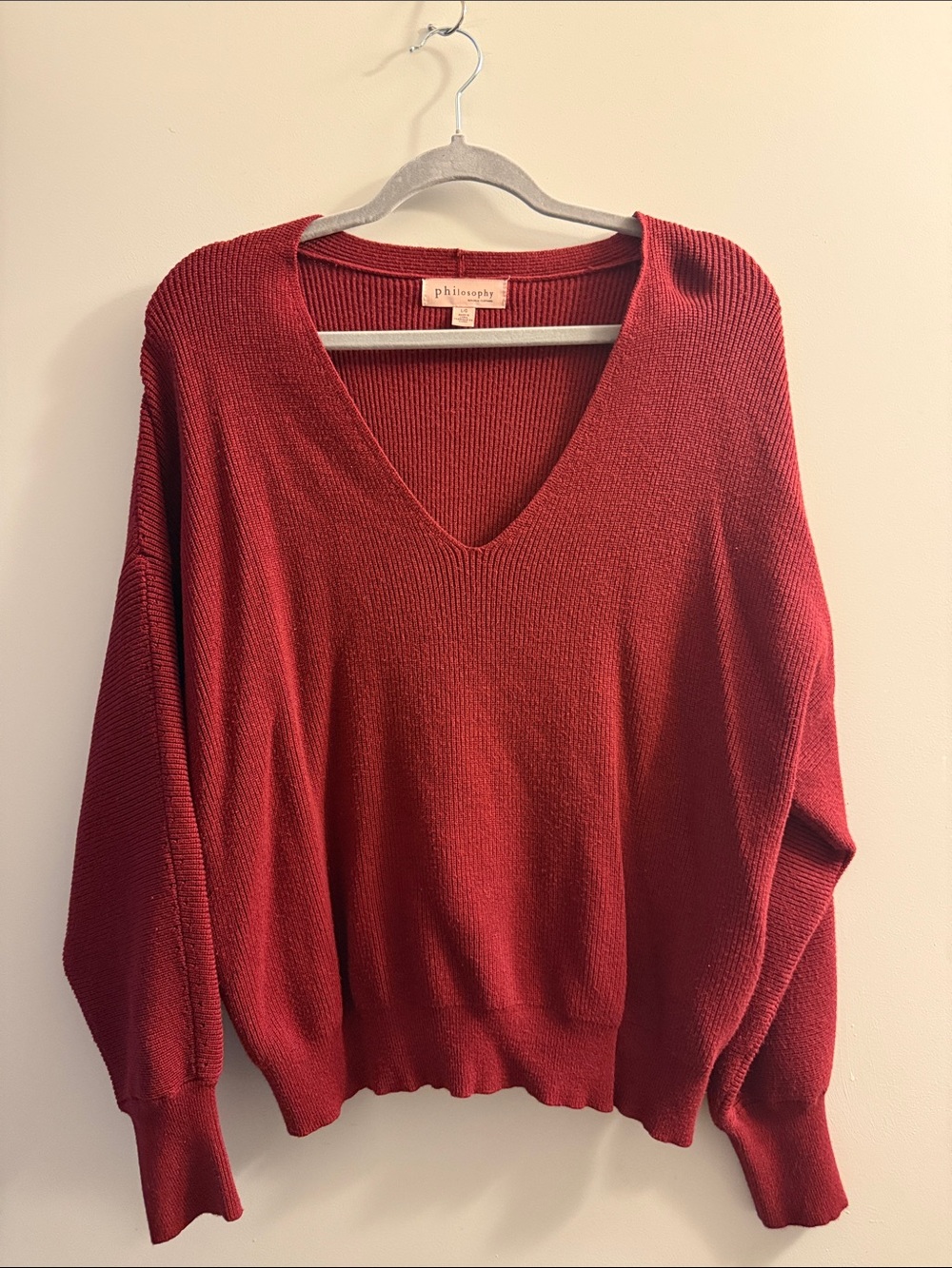 Philosophy Deep V-Neck Red Knit Sweater